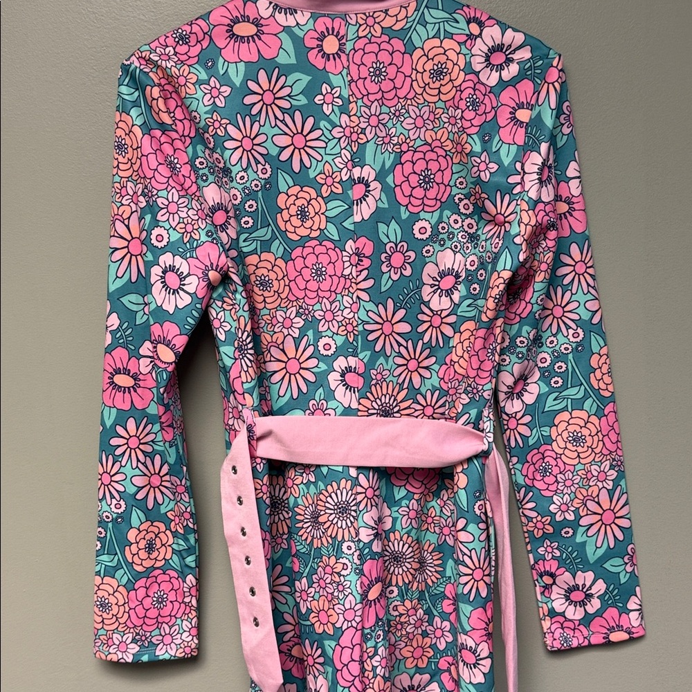 Sugar Thrillz Floral Zip Front Bodysuit NWT Size M Pink Blue - Picture 5 of 5